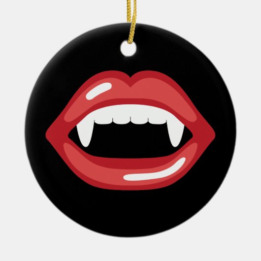 赤い唇と牙を持つ吸血鬼の口 セラミックオーナメント (正面)