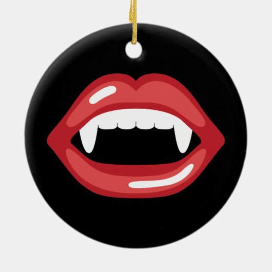 赤い唇と牙を持つ吸血鬼の口 セラミックオーナメント (裏面)