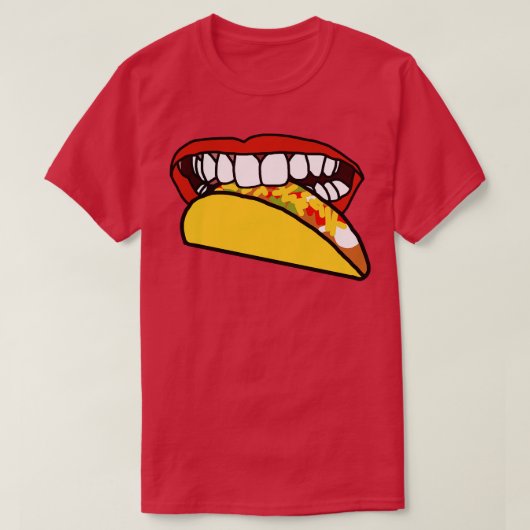 赤い唇と白い歯を食べる口用食品 Tシャツ (デザイン正面)