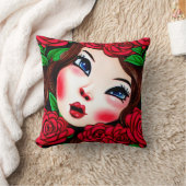 赤い唇と赤いバラのパターン クッション (ブランケット)