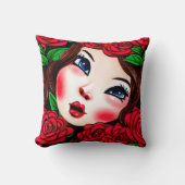 赤い唇と赤いバラのパターン クッション (正面)