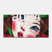 赤い唇と赤いバラのパターン デスクマット (正面)