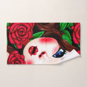 赤い唇と赤いバラのパターン バスタオルセット (ハンドタオル)