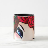 赤い唇と赤いバラのパターン マグカップ (中央)