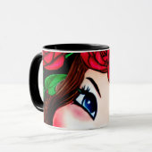 赤い唇と赤いバラのパターン マグカップ (正面左)