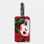 赤い唇と赤いバラのパターン ラゲッジタグ (裏面縦)