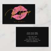赤い唇と金ゴールド手書きスクリプトメイクアップアーティスト 名刺 (正面/裏面)