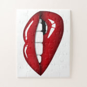 赤い唇のガーリーユニークおもしろいキス白い大人 ジグソーパズル (縦)