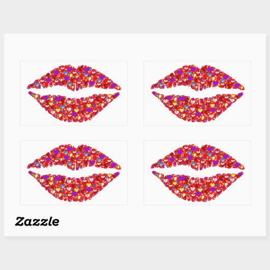 赤い唇のキスときらめくGemsハートRectangul 長方形シール (シート)