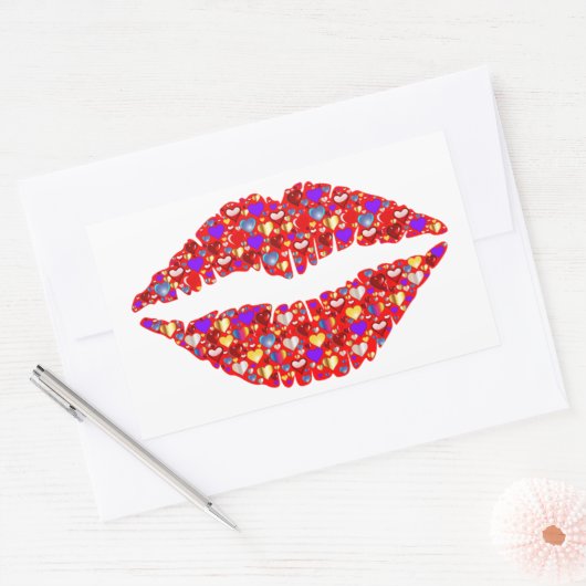 赤い唇のキスときらめくGemsハートRectangul 長方形シール (封筒)