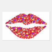 赤い唇のキスときらめくGemsハートRectangul 長方形シール (正面)