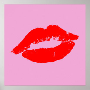 赤い唇のキスのモダンなポップアートカスタムな色の背景 ポスター