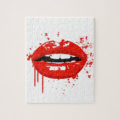 赤い唇のキスの美しいのファッションの化粧 ジグソーパズル (縦)