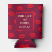 赤い唇のキスパーソナライズされた結婚ズ 缶クーラー (正面)