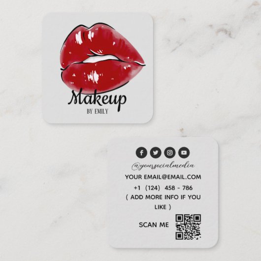 赤い唇のメイクアップアーティスト スクエア名刺 (正面/裏面)