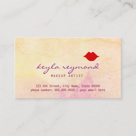 赤い唇のメイクアップ美しい水色 名刺 (正面)