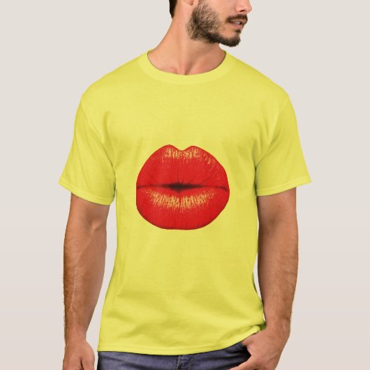 赤い唇のリップスティックポップアートキス Tシャツ (正面)