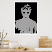 赤い唇の劇的な女性 ポスター (キッチン)