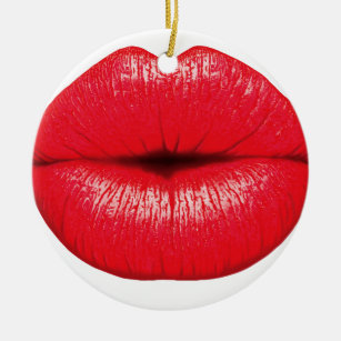 赤い唇の口紅のポップアートのキス セラミックオーナメント
