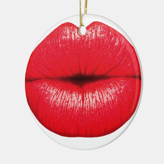 赤い唇の口紅のポップアートのキス セラミックオーナメント (左)