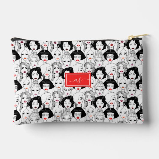 赤い唇の女性の群モノグラムのれ アクセサリーポーチ (裏面)