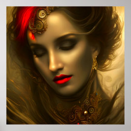 赤い唇の宝石を持つ美しい金ゴールドのブルネット女性 ポスター