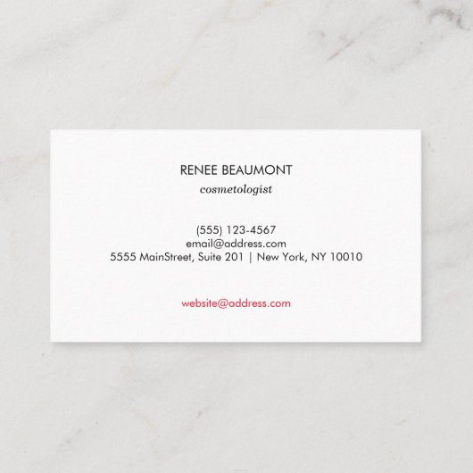 赤い唇の白い女性の顔エレガント 名刺 (裏面)