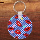 赤い唇の青いストライプ キーホルダー (正面)