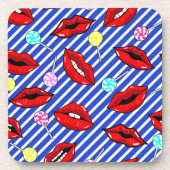 赤い唇の青いストライプ コースター (正面)