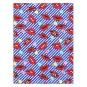 赤い唇の青いストライプ テーブルクロス (正面)