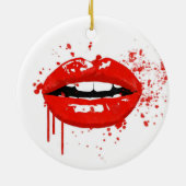 赤い唇キス美しいファッションメイク セラミックオーナメント (裏面)
