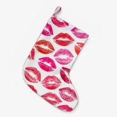 赤い唇セット、白い背景。 スモールクリスマスストッキング (正面 (吊り時))