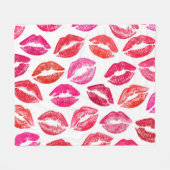 赤い唇セット、白い背景。 フリースブランケット (正面(横))