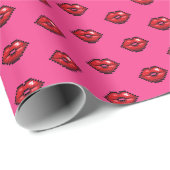 赤い唇バレンタインキスピクセルアートパターン ラッピングペーパー (ロールコーナー)