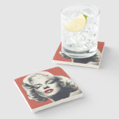 赤い唇マリリンの赤 ストーンコースター (横)