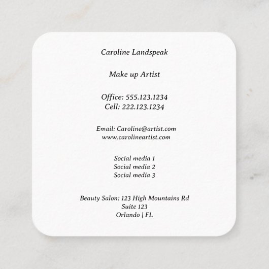 赤い唇メイクアップアーティスト&真珠 スクエア名刺 (裏面)