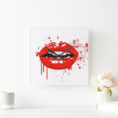 赤い唇美しいメイクアップキスファッション スクエア壁時計 (ホーム)