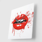 赤い唇美しいメイクアップキスファッション スクエア壁時計 (傾斜)