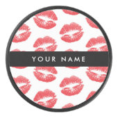 赤い唇，キス，口紅，あなたの名前，パーソナライズ アイスホッケーパック (正面)