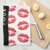 赤い唇，キス，口紅，あなたの名前，パーソナライズ キッチンタオル (四つ折り)