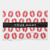 赤い唇，キス，口紅，あなたの名前，パーソナライズ キッチンタオル (横)