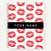 赤い唇，キス，口紅，あなたの名前，パーソナライズ ノートブック (正面)