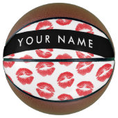 赤い唇，キス，口紅，あなたの名前，パーソナライズ バスケットボール (正面)