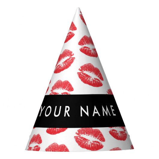 赤い唇，キス，口紅，あなたの名前，パーソナライズ パーティーハット (正面)