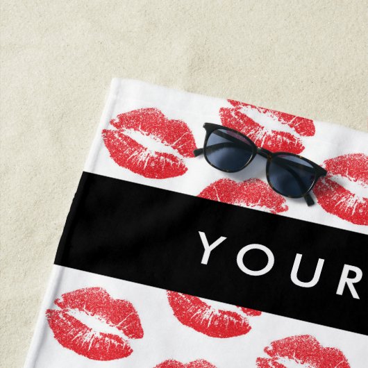 赤い唇，キス，口紅，あなたの名前，パーソナライズ ビーチタオル (インサイチュ)
