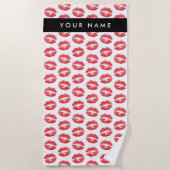 赤い唇，キス，口紅，あなたの名前，パーソナライズ ビーチタオル (正面)