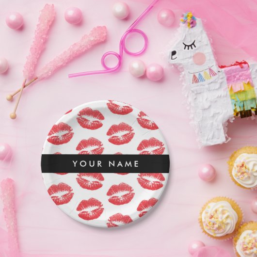 赤い唇,キス,口紅,あなたの名前,パーソナライズ ペーパープレート (パーティー)