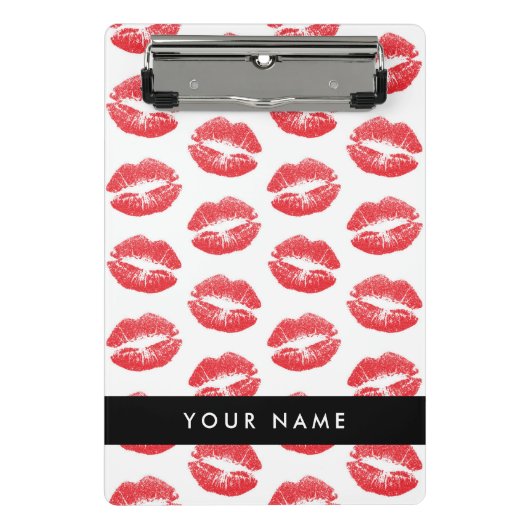 赤い唇，キス，口紅，あなたの名前，パーソナライズ ミニクリップボード (正面)