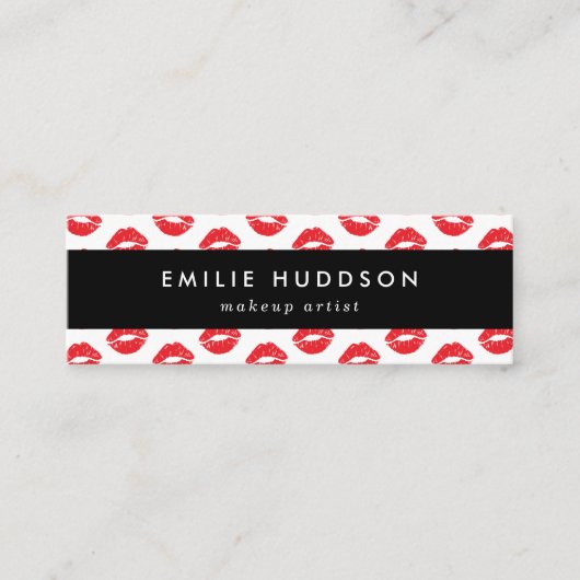 赤い唇、キス、唇のパターン、メイクアップアーティスト スキニー名刺 (正面)