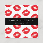 赤い唇、キス、唇のパターン、メイクアップアーティスト スクエア名刺 (正面)